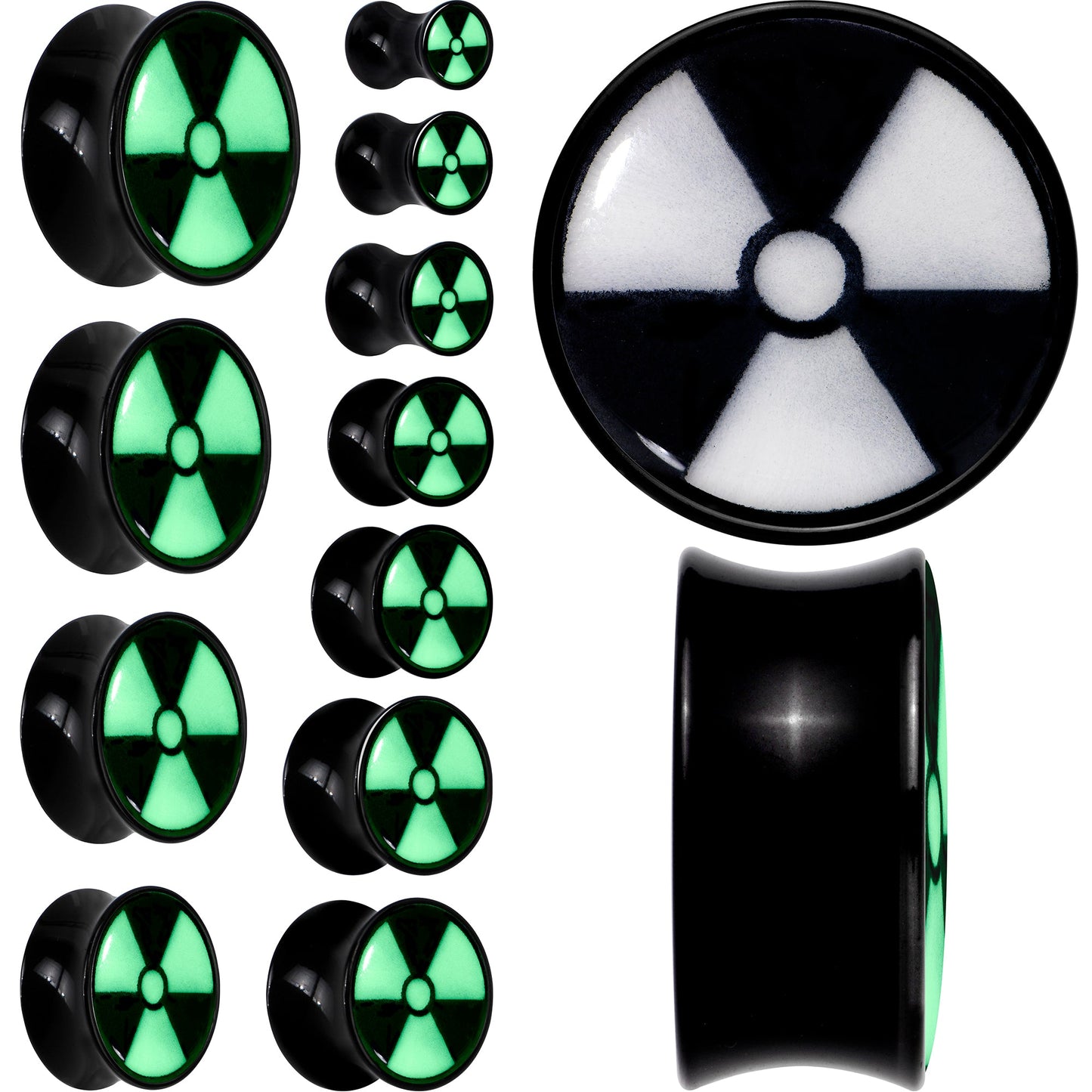 Black Acrylic Radioactive Glow in the Dark Double Flare Plug Set by Onyx O - - PLUG Double Flare
