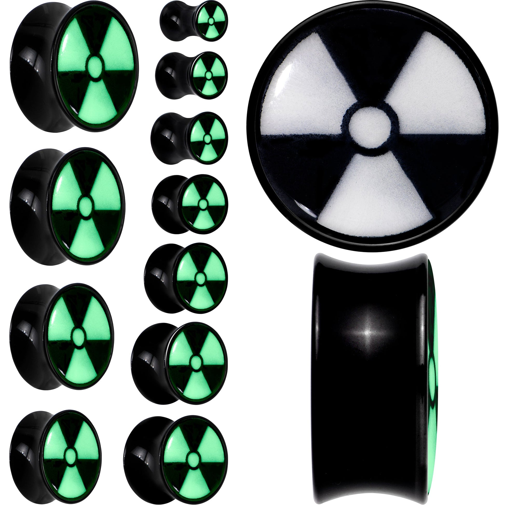 Black Acrylic Radioactive Glow in the Dark Double Flare Plug Set by Onyx O - - PLUG Double Flare