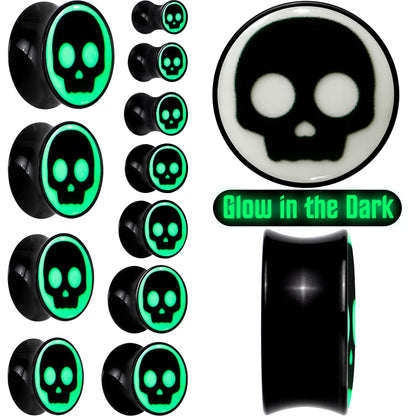 0G Glow in the Dark Simple Skull Black Acrylic Saddle Plug Set by Onyx O - - PLUG Saddle