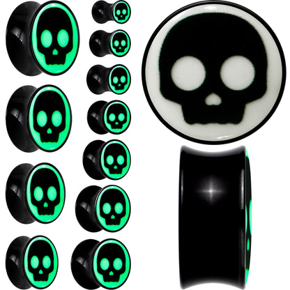 0G Glow in the Dark Simple Skull Black Acrylic Saddle Plug Set by Onyx O - - PLUG Saddle