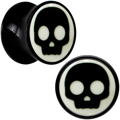 0G Glow in the Dark Simple Skull Black Acrylic Saddle Plug Set by Onyx O - - PLUG Saddle