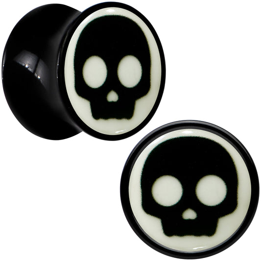 0G Glow in the Dark Simple Skull Black Acrylic Saddle Plug Set by Onyx O - - PLUG Saddle