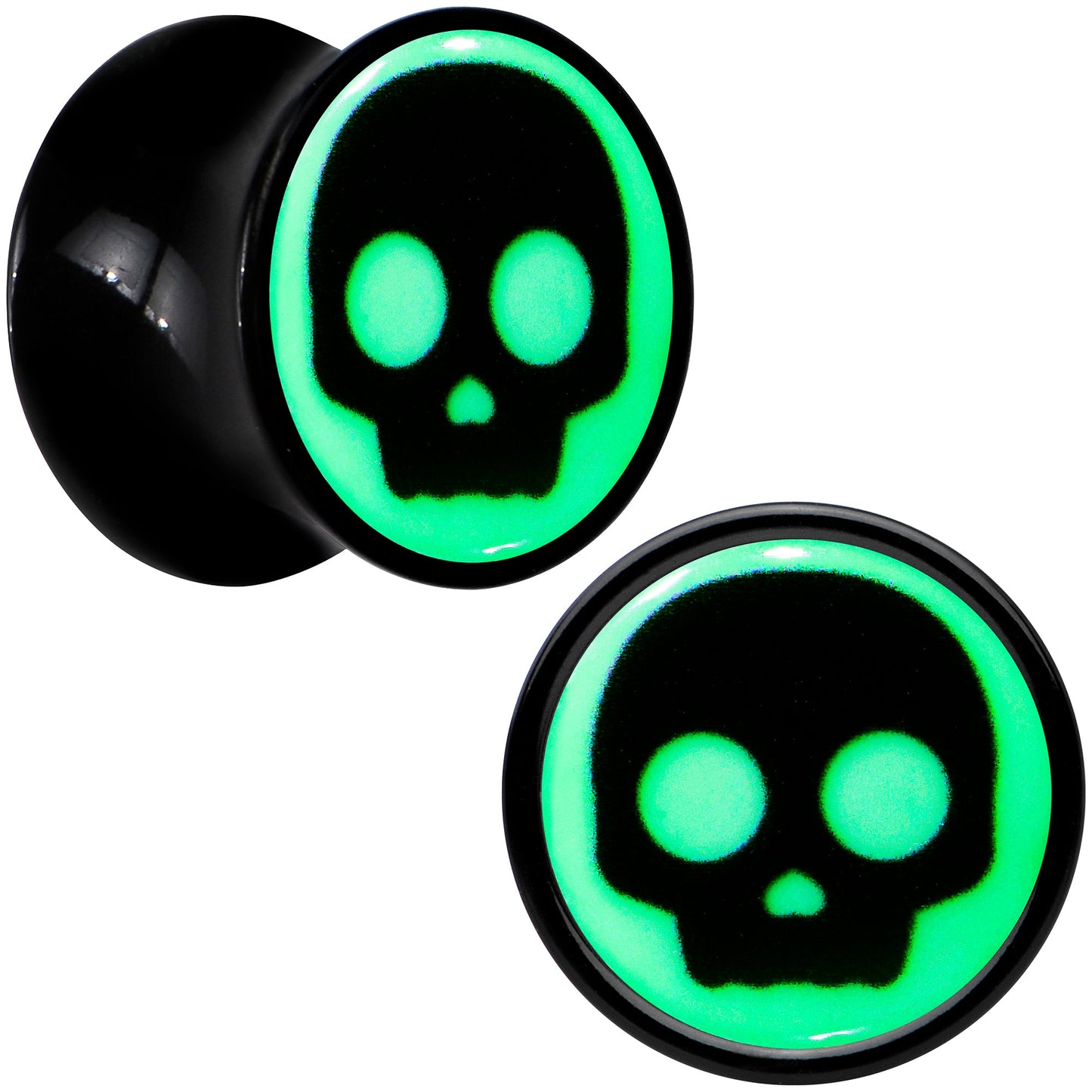 0G Glow in the Dark Simple Skull Black Acrylic Saddle Plug Set by Onyx O - - PLUG Saddle
