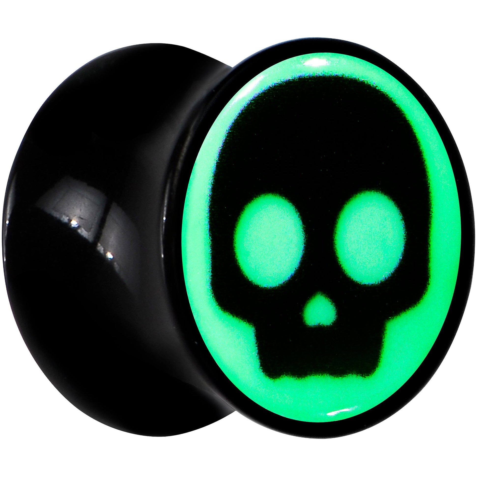 0G Glow in the Dark Simple Skull Black Acrylic Saddle Plug Set by Onyx O - - PLUG Saddle