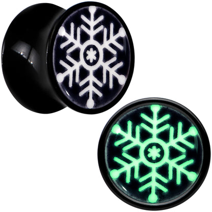 Glow in the Dark Holiday Snowflake Black Acrylic Saddle Plug Set by Onyx O - 10mm (00 Gauge) - PLUG Saddle