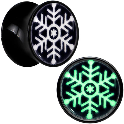 Glow in the Dark Holiday Snowflake Black Acrylic Saddle Plug Set by Onyx O - 13mm (34 64") - PLUG Saddle