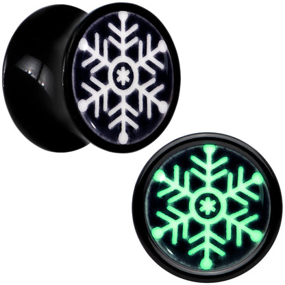 Glow in the Dark Holiday Snowflake Black Acrylic Saddle Plug Set by Onyx O - 8mm (0 Gauge) - PLUG Saddle