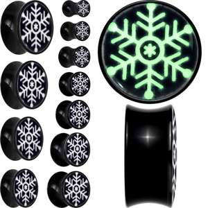 Glow in the Dark Holiday Snowflake Black Acrylic Saddle Plug Set by Onyx O - - PLUG Saddle