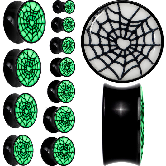 Black Acrylic Heart Spider Web Glow in the Dark Double Flare Plug Set by Onyx O - - PLUG Double Flare