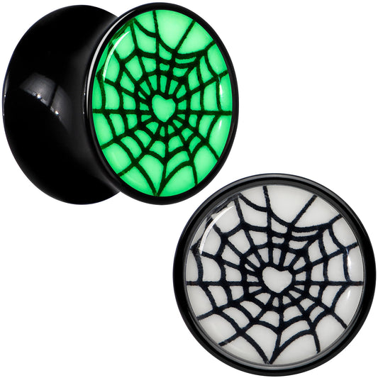 Black Acrylic Heart Spider Web Glow in the Dark Double Flare Plug Set by Onyx O - - PLUG Double Flare