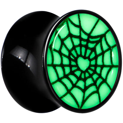 Black Acrylic Heart Spider Web Glow in the Dark Double Flare Plug Set by Onyx O - - PLUG Double Flare
