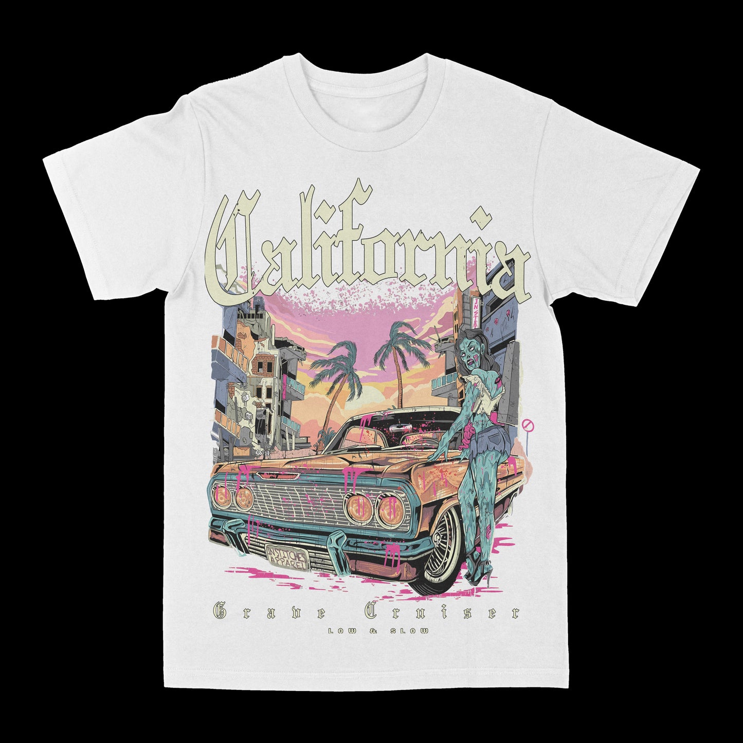 Low Rider Zombie "California" Graphic Tee - White -