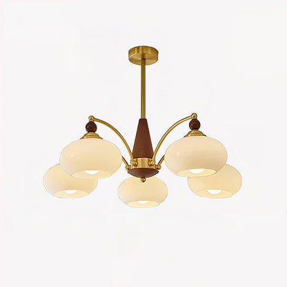 Calliope Chandelier - 5 heads: D 75cm x H 30cm D 29.5" x H 11.8" Brass & White - Chandelier