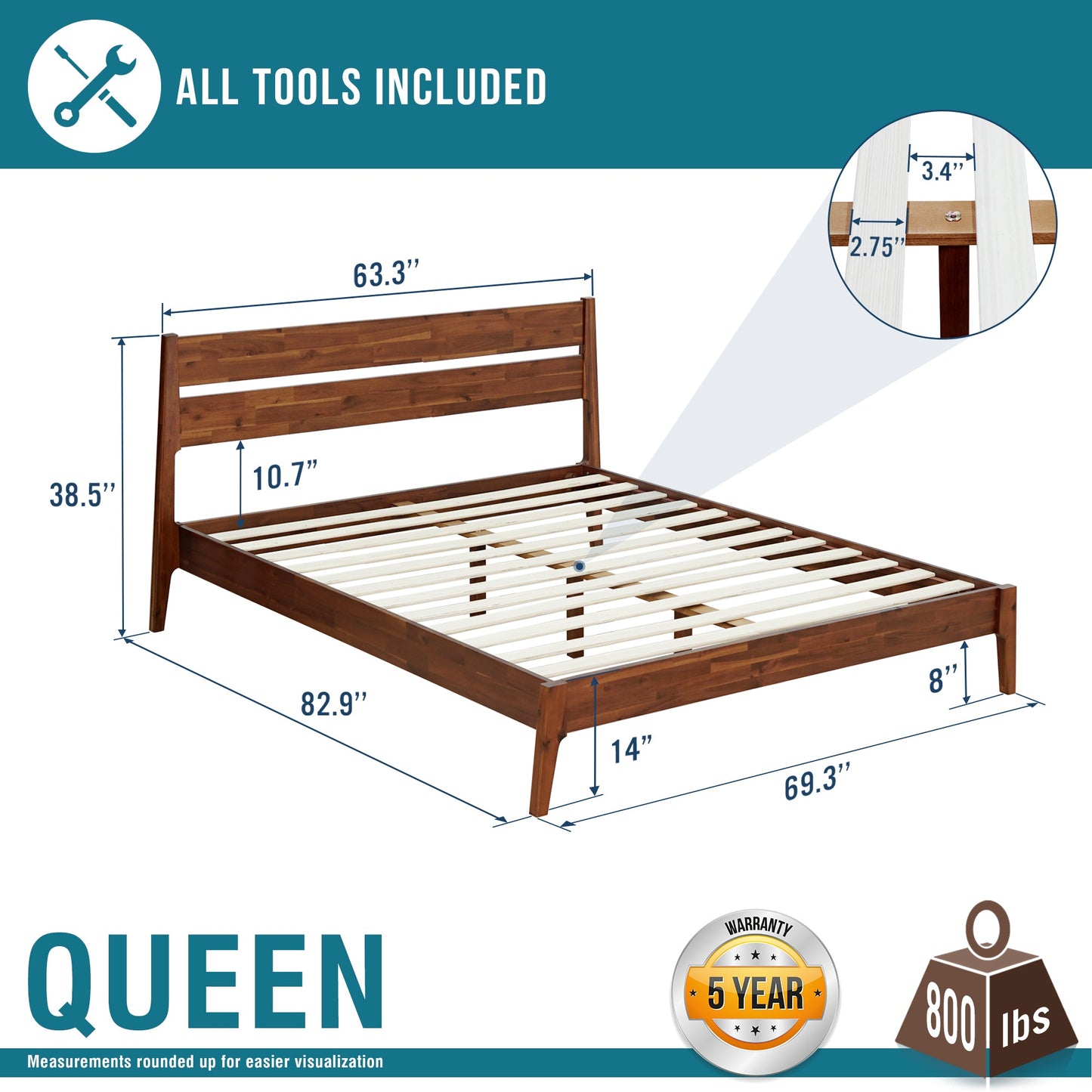 Callisto Solid Wood Bed Frame - - Bed Frame