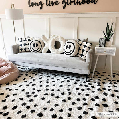 Cansu Black & White Dotted Area Rug - - Rugs