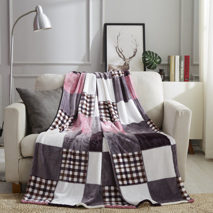 Tache Autumn Muave Purple Pink Farmhouse Super Soft Plaid Patchwork Throw Blanket (4022) - - Blanket