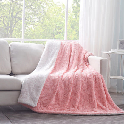 DaDa Bedding Luxury Blossom Pink Rose Buds Pink Sherpa Backside Faux Fur Throw Blanket (BL-171752) - - Throw Blankets