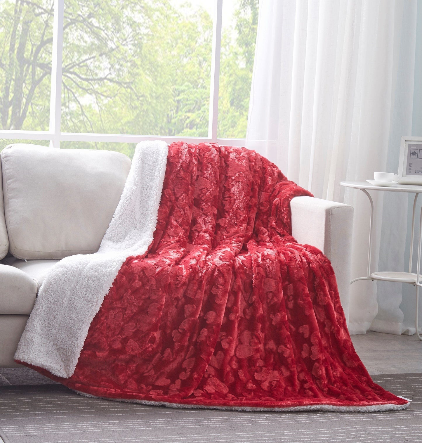 DaDa Bedding Luxury Romantic Red Lovely Hearts Dreamy Plush Faux Fur Throw Blanket (19) - - Throw Blankets