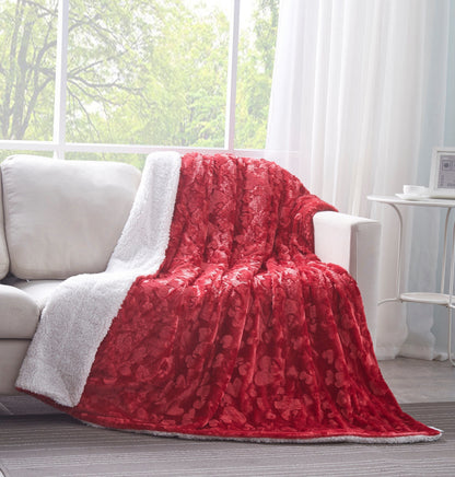DaDa Bedding Luxury Romantic Red Lovely Hearts Dreamy Plush Faux Fur Throw Blanket (19) - - Throw Blankets