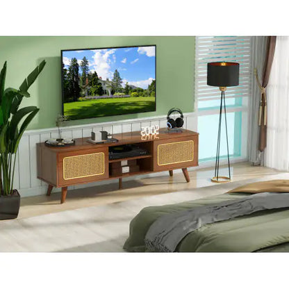 Mid Century Modern Rattan TV Stand Entertainment Cabinet - Kia Day Design