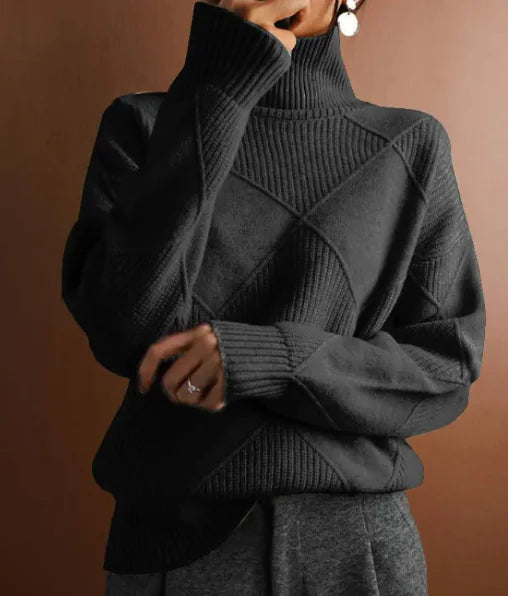 Loose High Collar Knitted Solid Color Sweater - Classic Black 2XL - Women's Fashion - Women's Clothing - Sweaters