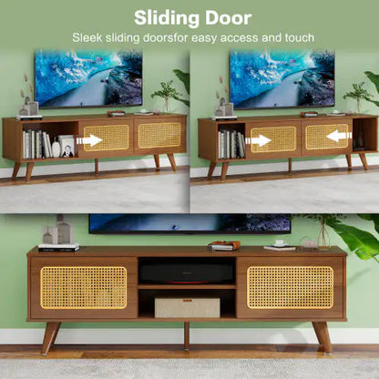 Mid Century Modern Rattan TV Stand Entertainment Cabinet - Kia Day Design