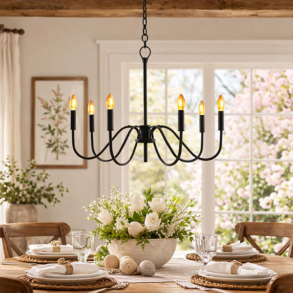 Black Metal 6 Light Candelabra Chandelier - - Sale