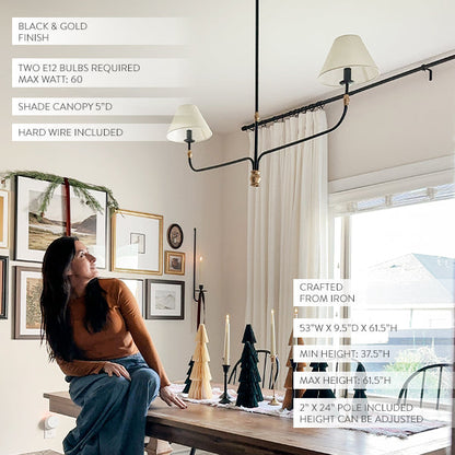 61 Inch Two Shade Linear Iron Pendant - - Sale
