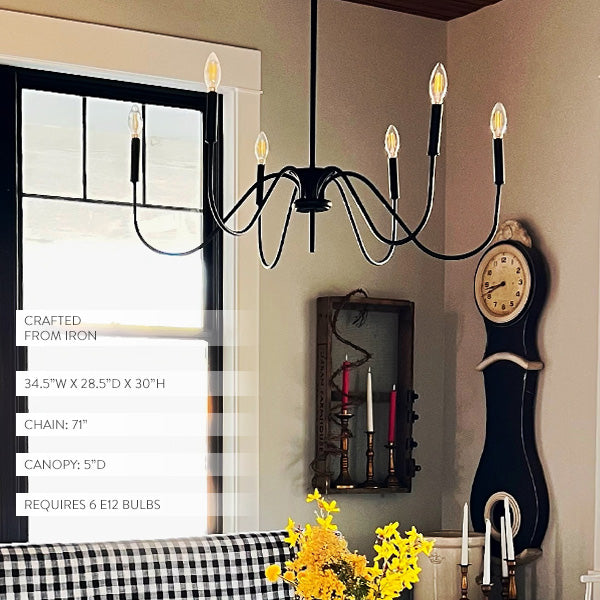 Black Metal 6 Light Candelabra Chandelier - - Sale