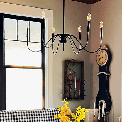 Black Metal 6 Light Candelabra Chandelier - - Sale