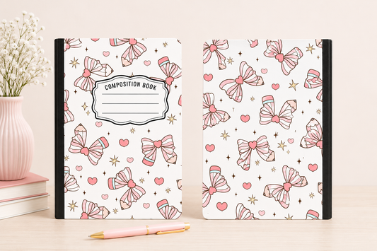 Pink Bow & Pencil Hardcover Composition Notebook - Composition Notebook - Stationary