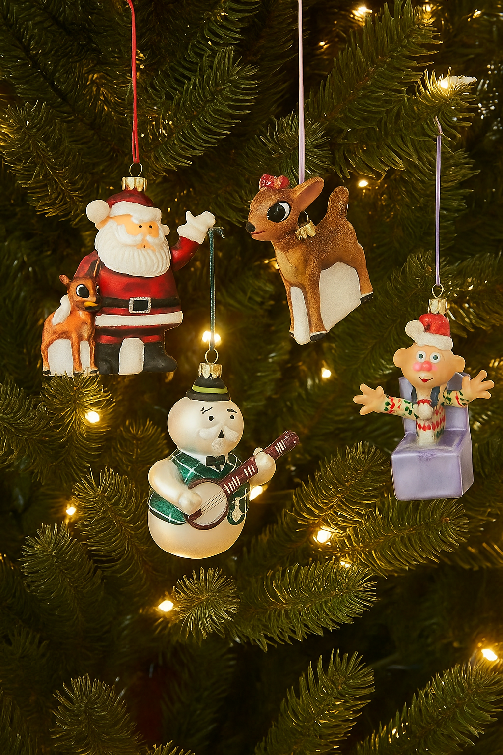 Retro Rudolph Characters Glass Ornaments - - Christmas