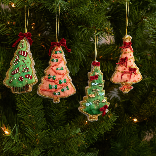 Handmade Beaded Christmas Tree Ornament with Velvet Bow - - Ornament