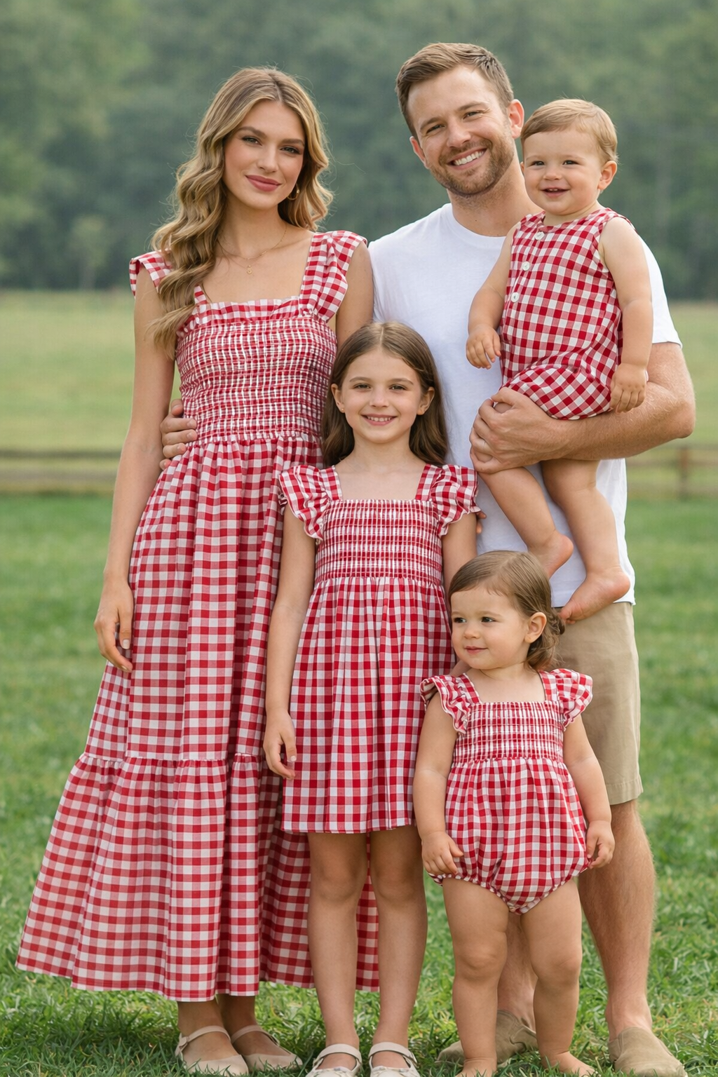 Summer Plaid Smocked Ruffle Girl Dress Sibling Outfits - - Dress