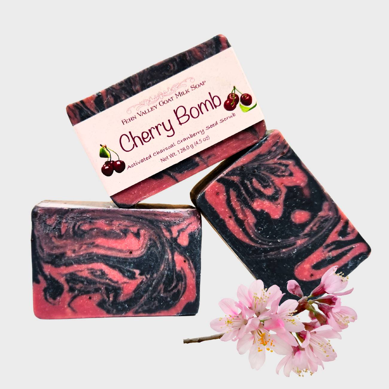 Natural Goat Milk Soap Charcoal and Cranberry Seed Scrub Cherry Bomb - - Goat Milk Soap