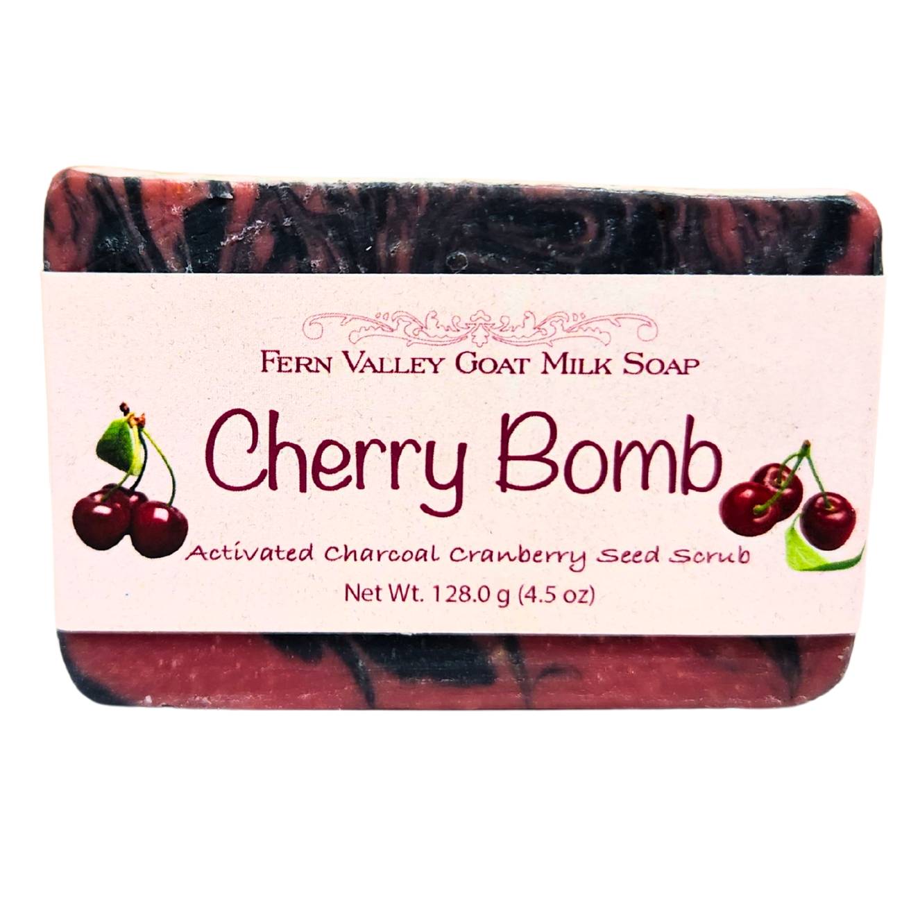 Natural Goat Milk Soap Charcoal and Cranberry Seed Scrub Cherry Bomb - - Goat Milk Soap