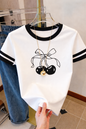 Cute Cherry Bow T-Shirt - Black on White -