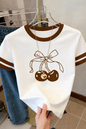 Cute Cherry Bow T-Shirt - Brown -
