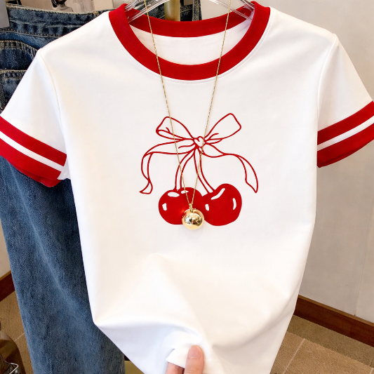 Cute Cherry Bow T-Shirt - Red -