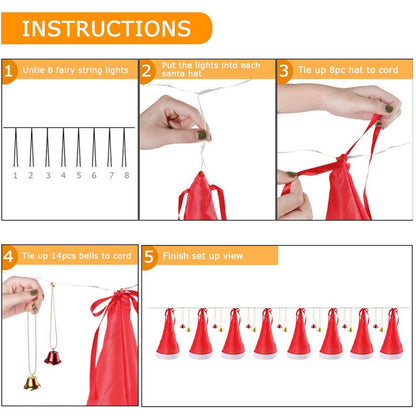 8 Pcs Hanging Glowing Christmas Hats String Lights - - Electronics and Miscellaneous