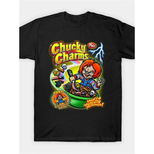 Chucky Charms V2 Horror T-Shirt – Funny Halloween Graphic Tee, Black Cotton Shirt for Men & Women - - T-shirt