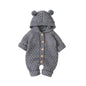 Baby Romper Bear Ear Knit Hooded Jumpsuit Gray 6 Months Old