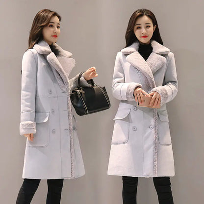 Women's Long Lambswool Coat - Korean Winter Style - Kia Day Design