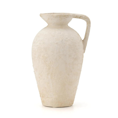 Off-White Large Ceramic Rustic Farmhouse Vase 9.25 inch Terracotta Vase with Handle - Kia Day Design