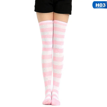 Cotton Striped Thigh High Socks - Kia Day Design