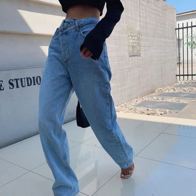 Loose Asymmetrical Denim Pants - Kia Day Design