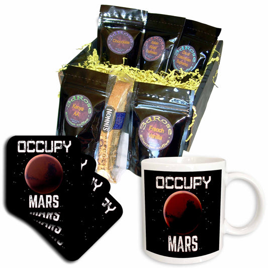 3dRose Coffee Gift Basket - Funny Space Mars Exploration and Colonization Occupy Mars. - Coffee Gift Basket - Coffee Gift Basket
