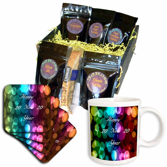 3dRose Image of White Happy New Year On Multicolor Bokeh with... - Coffee Gift Baskets (cgb_325750) - Coffee Gift Basket - Coffee Gift Basket
