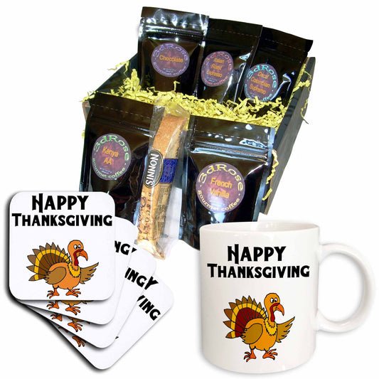 3dRose Funny Cute Happy Thanksgiving Turkey Cartoon - Coffee Gift Baskets (cgb_325753) - Coffee Gift Basket - Coffee Gift Basket