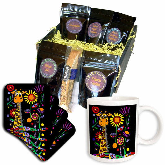 3dRose Funny Cute Giraffe in Colorful Flower Garden Nature... - Coffee Gift Baskets (cgb_325768) - Coffee Gift Basket - Coffee Gift Basket